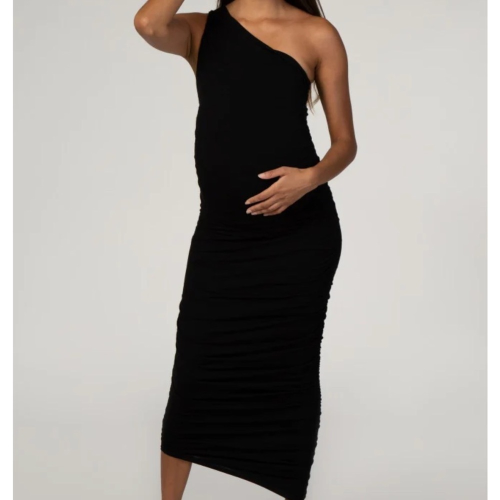 Pinkblush Black One-Shoulder Maternity Dress